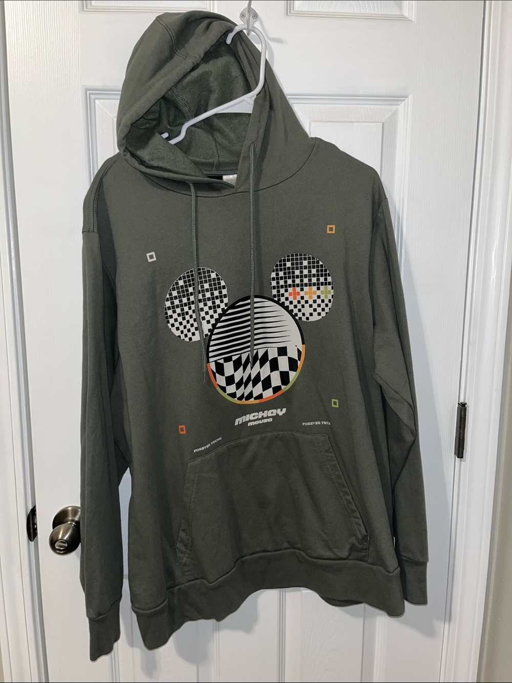 Disney Mickey Mouse Olive Green Graphic Hoodie Sweatshirt - XXL